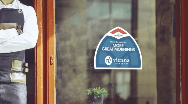 Window decal in Downtown Maryville following their brand guidelines