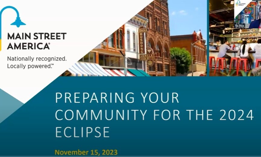 PowerPoint title slide reading, "Preparing Your Community for the 2024 Eclipse"
